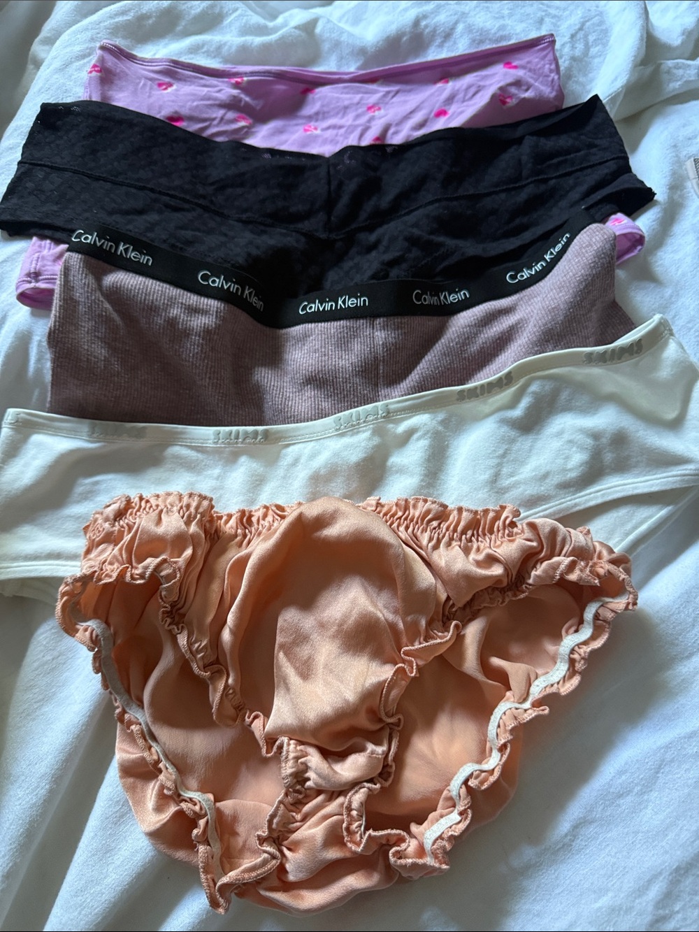 Calvin Klein  Panties in Pink, Black, Mauve, peach silk panties and Skim